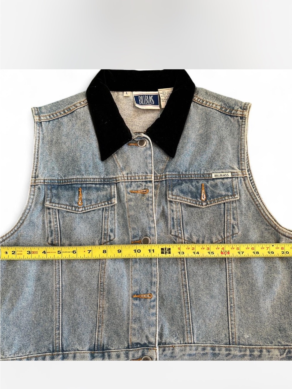 Billblass Vintage Denim Vest with Black Corduroy Collar - Picture 3 of 8